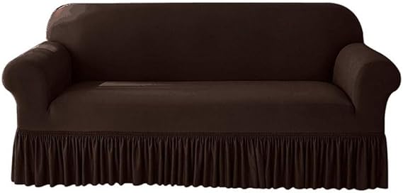 Hixingo Stretch Sofa Covers with Skirt, Solid Color Couch Cover Spandex Sofa Slipcovers, Armchair Cover Non-Slip Couch Covers Loveseat Covers Sofa Cover S-XL (Large (75"-91"),Dark Brown)