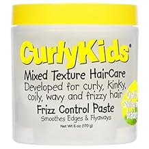 CurlyKids Frizz Control Paste - Anti-Frizz Styling Paste for Curly, Kinky, Coily &amp; Mixed-Texture Hair - Smooth Edges, Tame Flyaways, Maximum Moisture, No Sticky Residue Formula for Kids Haircare, 6oz