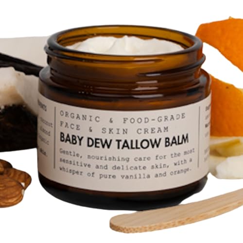 Gentle Face & Body Moisturizer for Babies Baby Dew Tallow Balm with Grass-Fed Tallow and Organic Coconut Oil Whipped, Food-Grade Skincare