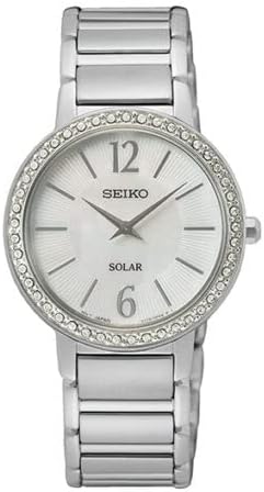 SEIKO Women's Automatic Watch, Essentials Collection | Stainless Steel Two-Tone Gold-Finish Bracelet, 50M Water Resistant, White Sunray Dial, 45 Crystal Bezel