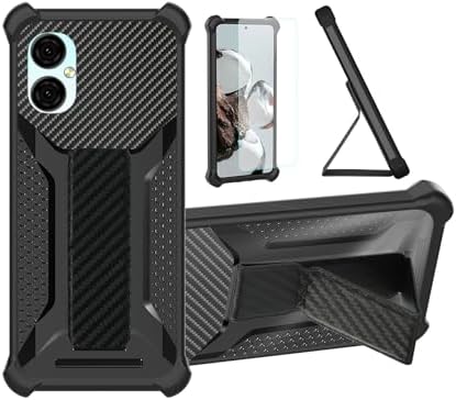 Case Compatible for BLU G53 Phone Case Cover [with Tempered Glass Screen Protector] Hybrid Case [Folding Support Magnetic] [Frosted Anti-Fingerprint] Black