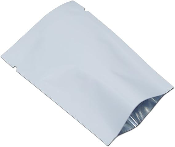 PABCK 200 Pieces White Metallic Mylar Foil Open Top Sealable Bags 2.4x3.5 inch (Inside Size 2x3.1 inch) Vacuum Heat Seal Pouches for Food Storage Packaging with Tear Notches