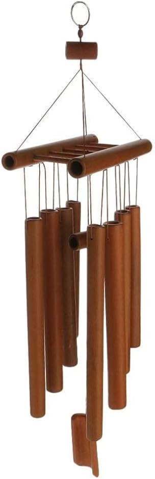 Hand-Crafted Bamboo Tubes Wind Chimes Hollow Tuned Music Natural Bamboo Wind Chime with a Ladder on Top for Indoor and Outdoor, Garden Tools