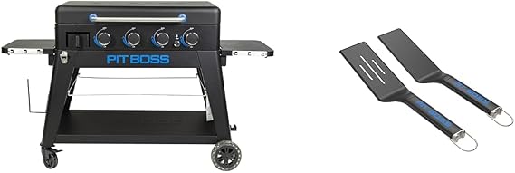 Pit Boss Ultimate Gas 4 Burner Non-Stick Lift-Off Griddle & Ultimate Griddle Spatulas, Black, Medium
