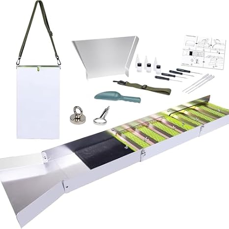 Gold Prospecting Equipment - 50" Folding Aluminum Alloy Sluice Box with 17pc Gold Panning Kit for River, Creek, Dredging
