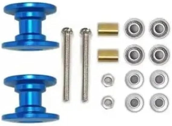 2Pcs 13-12mm Colored Double Guide Rollers for Tamiya Mini 4WD Car Lightweight Aluminum Spare Parts with Bearings Nuts and Screws(Blue)