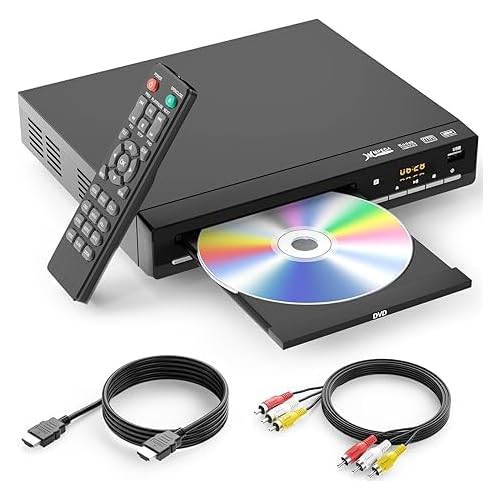 DVD Players for TV with HDMI,Plays All Regions and Formats,CD Player for Home,Support 1080P VideoCDDVDVCDJPEGUSB, Remote, HDMI and RCA Cables Included