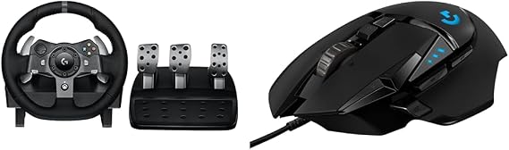 Logitech G G920 Driving Force Racing Wheel and Floor Pedals, Real Force Feedback & 02 HERO High Performance Wired Gaming Mouse, 25K Sensor, 25,600 DPI, RGB, Adjustable Weights