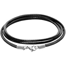 Black Leather Necklace Cord with Clasp Braided Wax Rope Chain for Men Women with Stainless Steel Clasp 2mm Leather Cord Necklace for Pendant