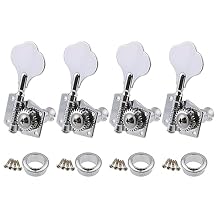4R Vintage Open Gear Bass Tuners Tuning Pegs Machine Head 4 in Line Right Hand for Jazz Bass Guitar Part (Chrome)
