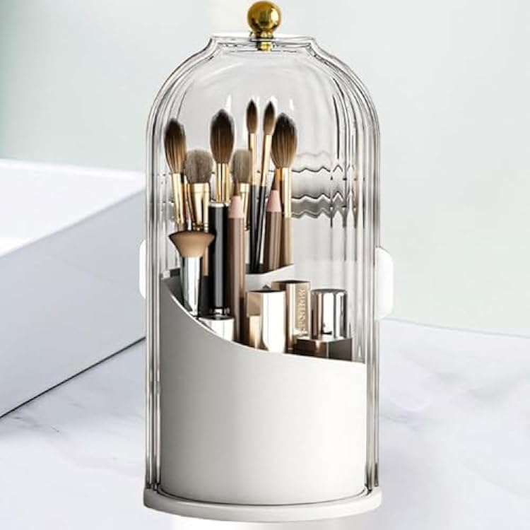 wartleves Concealed Toothbrush Holder, Makeup Brush Holder with Lid, Toothbrush Holders with Sliding Lid, 360 Rotating Clear Dustproof Waterproof 3 Slots Bathroom Countertop Organizer