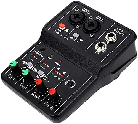 Mini Audio Mixer for PC USB Mixer 2 Channel Mixer Microphone/Guitar XLR+6.35mm 3.5mm Stereo in 48V Phantom Power