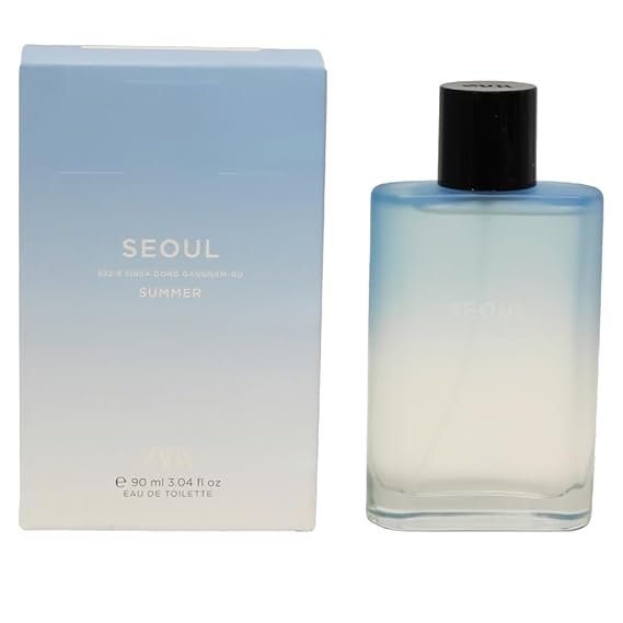 Zara Seoul Summer Men's Perfume EDT Eau de Toilette 90ML (3.04 fl. oz) Fresh & Fruity Scent with Mandarin, Apple & Orange Blossom Warm Woody & Amber Notes for a Vibrant Summer Fragrance