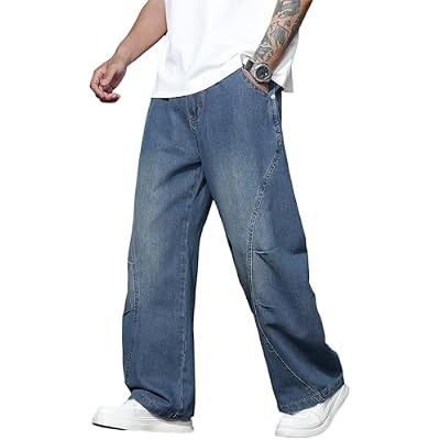 Mens Baggy Jeans Wide Leg Hip Hop Pants Irregular Sutures Loose Fit Trousers Streetwear