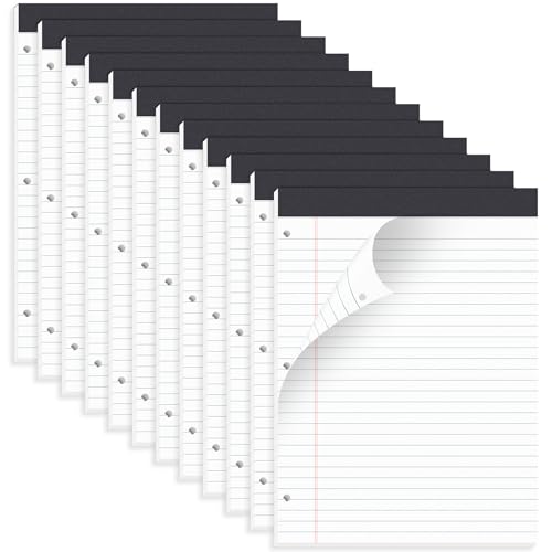 HAUTOCO 12 Pack 8.5 x 11 Legal Pads White Wide Ruled Notepads Perforated Writing Pads, 30 Sheets Per Notepad, 3-Hole Punched Paper, Writing Note Pads for School, Home, Office, Business