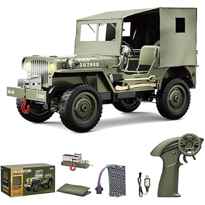 RC Crawlers, 1:10 Scale New Upgrades D888 Willys Military Jeep, 2.4Ghz 4WD Off Road Rock Crawler Vehicle with Lights All Terrain Electric RC Jeep Toy for Adult Teens