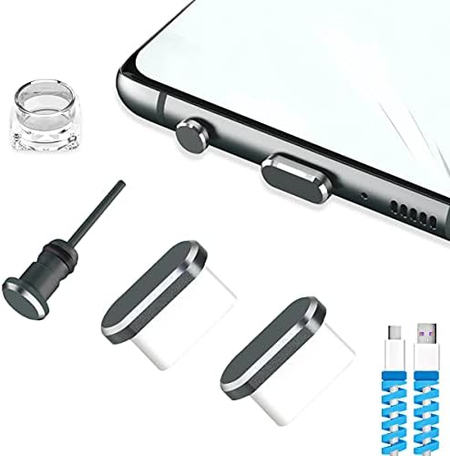 USB C Dust Plugs Charging Port Cover Caps with Cable Protectors 2 PCS Compatible with iPhone 16 15 Pro Max Samsung Galaxy S25/S24/S23/S22/S21/S20+ Ultra/Z Flip 6/Z Fold 6 Pixel OnePlus (Gray)
