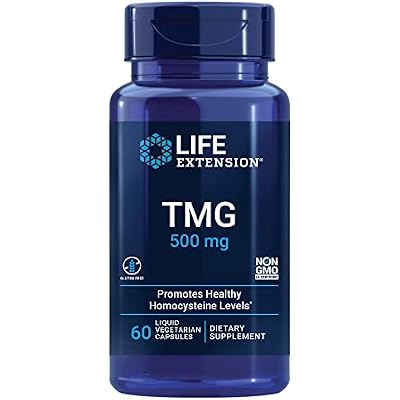 Life Extension TMG, trimethylglycine, Encourages Healthy homocysteine Levels, Non-GMO, Gluten-Free, Vegetarian, 60 Capsules