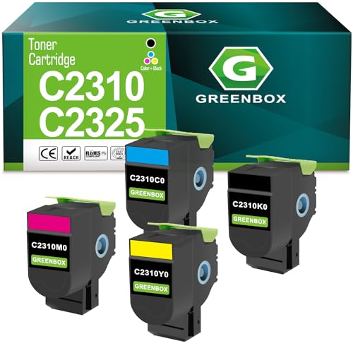 GREENBOX Remanufactured C2310 C2325 Toner C2310K0 C2310C0 C2310M0 C2310Y0 Toner Cartridge Compatible for Lexmark C2325 C2425 C2535 MC2325 MC2425 MC2535 MC2640 Series Printer Ink