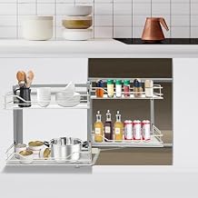 Pull Out Corner Cabinet,Kitchen Corner Cabinet Pull Out with Left Or Right Handed Open,Stainless Steel Cabinet Organizer with 4 Detachable Basket