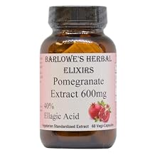 Barlowe's Herbal Elixirs Pomegranate | Extract | 600 mg Per Capsule | Standardized 40% Ellagic Acid | Rich Source of Antioxidants | 60 Veggie Capsules | Glass Bottled | Stearate Free