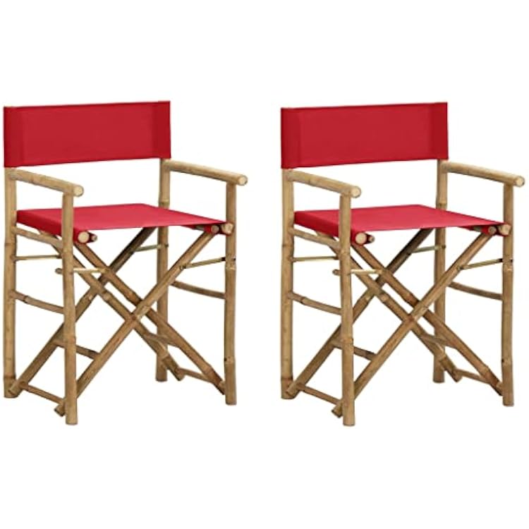 vidaXL Folding Directors Chairs 2 Pcs, Foldable Directors Chair with Fabric Seat Cover, Camping Chair for Lawn, Modern Style, Red Bamboo and Fabric