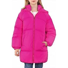 UNIFACO Girls Winter Coats Hooded Puffer Jackets Medium Length Down-like Cotton Coats Snow Outwear 5-12Y