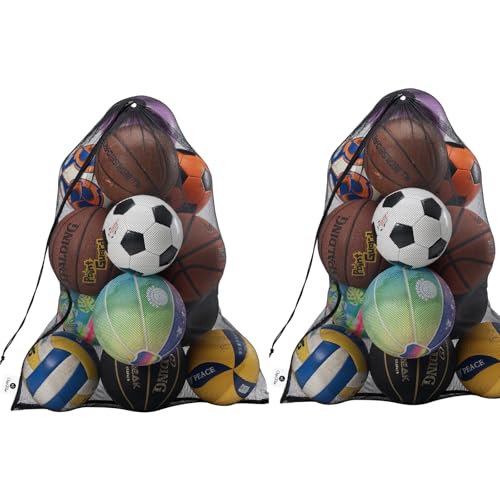 DoGeek Heavy Duty Mesh Ball Net Bag10-12Balls,Basketball and Soccer Mesh Net Bag,Mesh Equipment Bags for Sports,Extra Large Mesh Ball Bags Drawstring for Coaches,Gym Ball Net Storage Bag2PCS