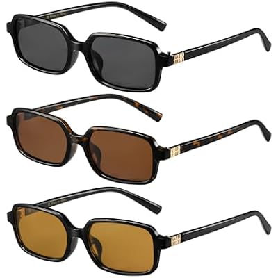 MASDUN Polarized Narrow Rectangle Sunglasses for Women Men Trendy Y2k Retro 90s Sun Glasses 3 Pack