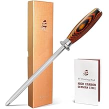 TUO Honing Rod, Sharpening Steel with Larger Diameter for Kitchen Knife Daily Honing Maintenance, High Carbon Steel 8" Knife Sharpener Rod, Ergonomic Handle