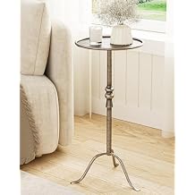 Brass Distressed Iron Round Pedestal End Table, 25 Inch Vintage Martini Cocktail Accent Table with Tray Top for Living Room, Bedroom (Antique)