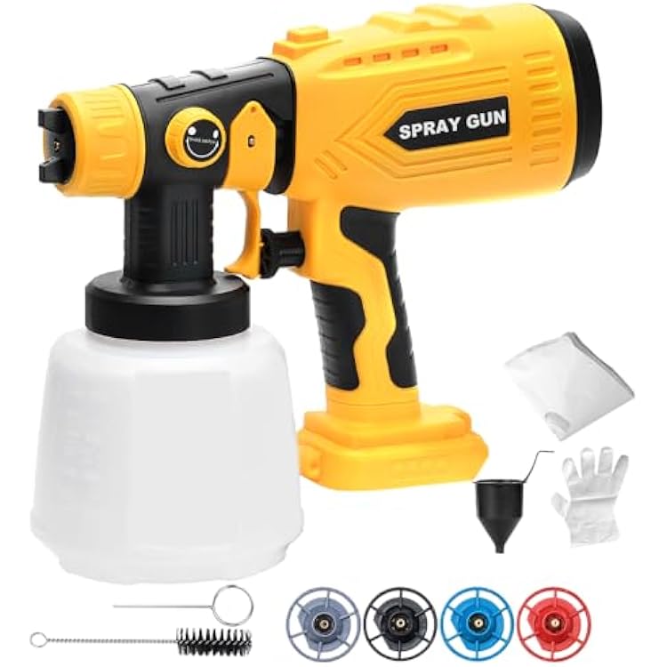 Paint Sprayer Compatible with Dewalt 20V Lithium Battery, Cordless Paint Sprayer HVLP Spray Gun with Copper Nozzle, 200W Power Easy to Clean for Home Interior,Exterior, RenovationTool Only
