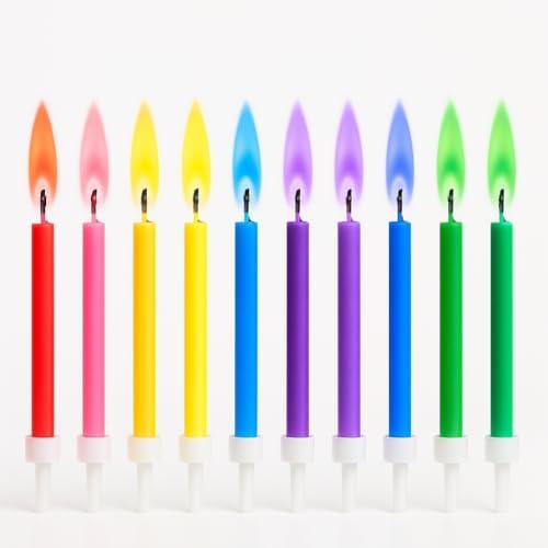 by Tugba Aydan Colorflame Birthday Candles 12 Pcs Multicolor Flame Candles for Cake with Holders, Unscented & Non-Toxic, Colorful Party Candle Decoration, Safe for Kids