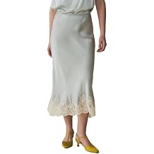 Women Silk Satin Half Slip Long Skirts Lace Patchwork Elastic Waist Long Skirt Elegant Silky Flowy A Line Midi Skirts