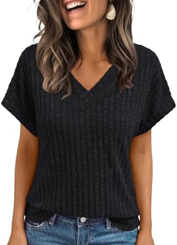 AUTOMET Women Tops Spring Vacation Summer Sweaters Short Sleeve Shirts 2026 Fashion Dressy Casual Business V Neck Blouses