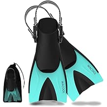 WACOOL Adult Short Light Adjustable Travel Size Fins Short Blade Fins Flippers for Snorkeling Diving Scuba Swimming Training (Malachite Green,S-M)