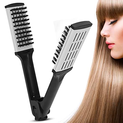 Double Sided Straightening Comb, Anti Static Fast Drying Salon Clamp Hair Detangler Straightening Brush Styling Tool with Handle for Women and Men, Smoothing and Straight Hair Styles