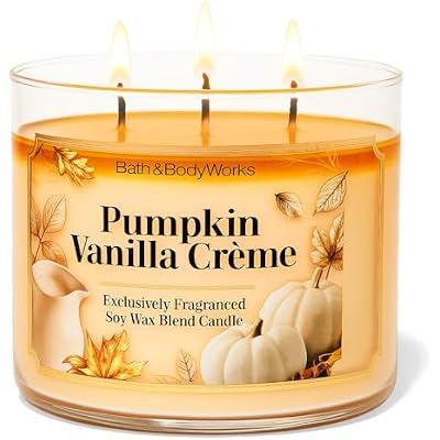 Bath & Body Works Pumpkin Vanilla Creme 3-Wick Candle, 14.5 oz Cozy Pumpkin, Warm Vanilla, Creamy Tonka Bean