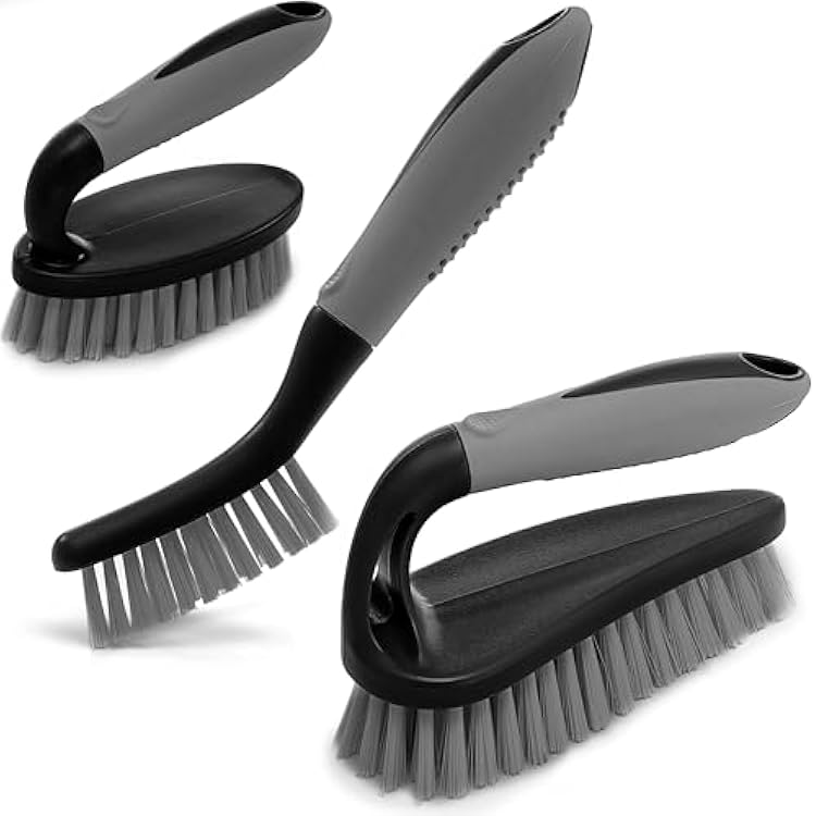 Scrub Brush Set of 3pcs - Cleaning Shower Scrubber with Ergonomic Handle and Durable Bristles - Grout Cleaner Brush - Scrub Brushes for Cleaning BathroomShowerTileKitchenFloorBathtubCarpet