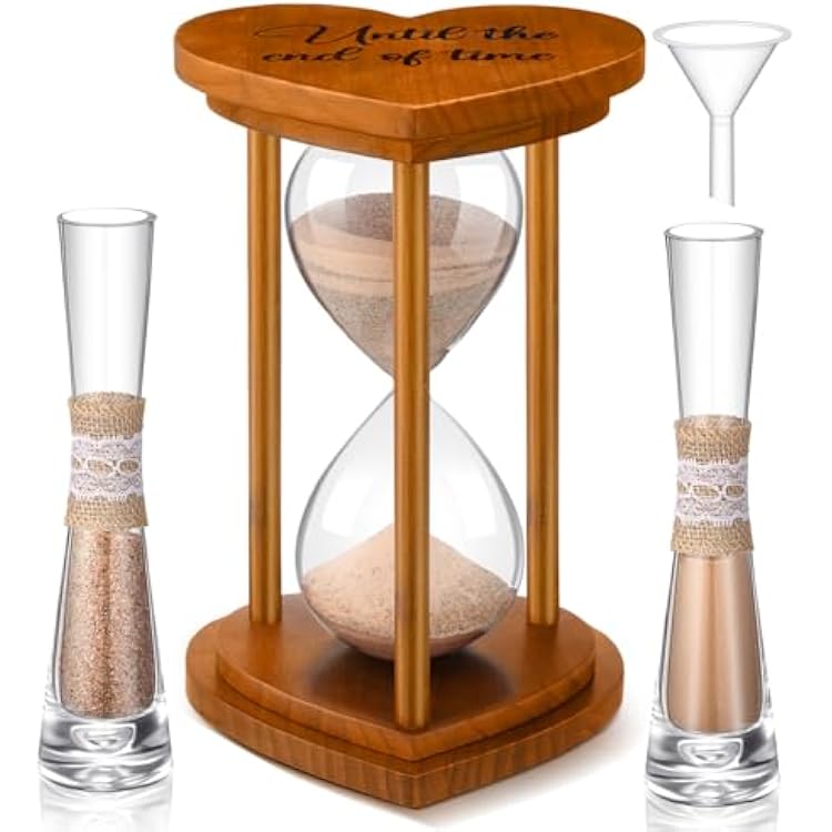 Unity Sand for Wedding Ceremony Set Include Wooden Unity Hour Glass 2 Vase 2 Bag Sand 1 Funnel for Wedding Engagement Anniversary Table DecorationsBrown,Farmhouse
