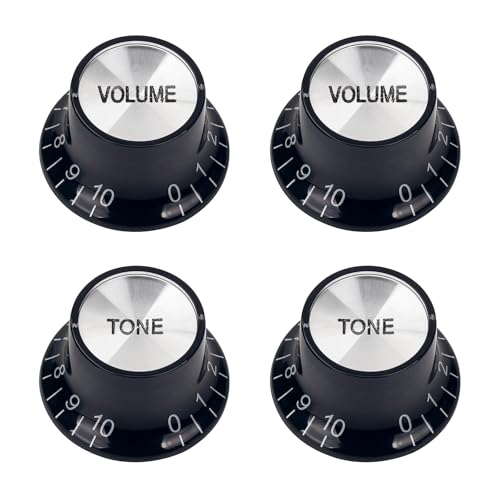 Banworks 60s Guitar Control Knobs 24-Spline Imperial Knobs 6mm 1564 2 Tone  2 Volume Knobs Aluminum Top Speed Knobs for Gibson Les Paul SG Guitars Pack of 4 JTXN-09 Black with Silver Top