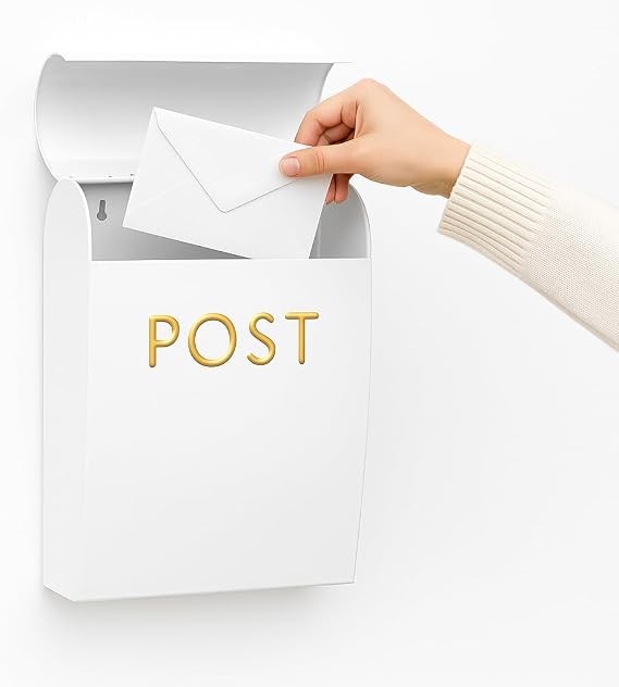 Assorted Collections White Post Box Wall Mounted Letterbox with Easy Access No Lock for Outdoor Use Weatherproof And Durable Mailbox Easy Installation Strong Construction Perfect for Homes and Offices