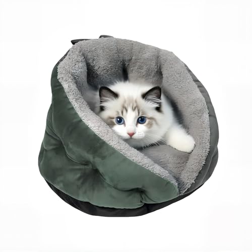 Small Cat Bed for Small Cats, Cat Beds for Indoor Cats, Pet Bed for Kitty, Extra Soft & Machine Washable with Anti-Slip & Water-Resistant Oxford Bottom, Grey, 18 inches