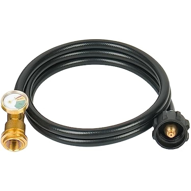 SHINESTAR 5FT Propane Extension Hose with Gauge, Propane Tank Extension Hose for RV, Gas Grill, Stove, Heater, Fire Pit and More