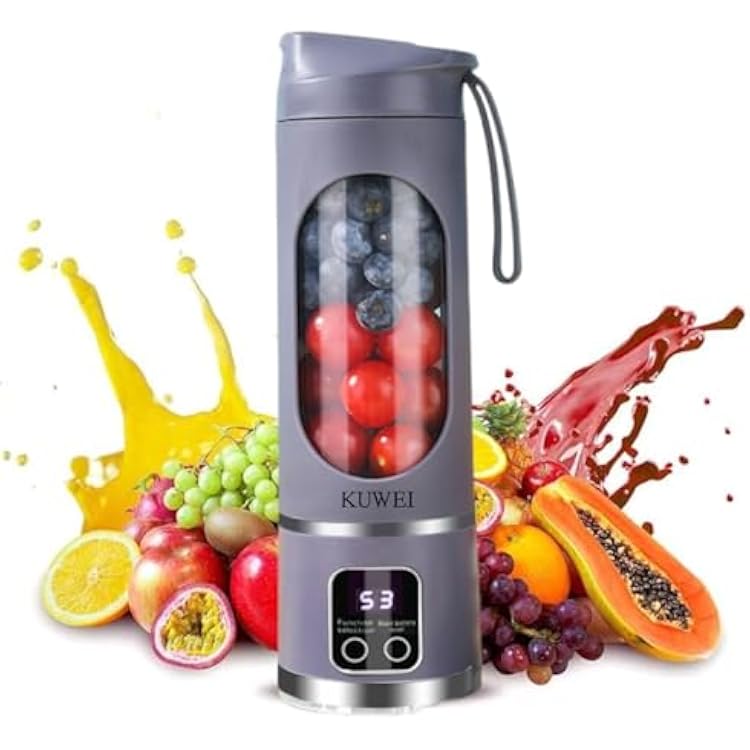 Portable blender,USB-C rechargeable,Personal compact travel juicer cup15OZ for Shakes, Smoothies,Fresh juice,Self-cleaning,Leakproof lid, Smart time display,12 blades,with strong blending Purple