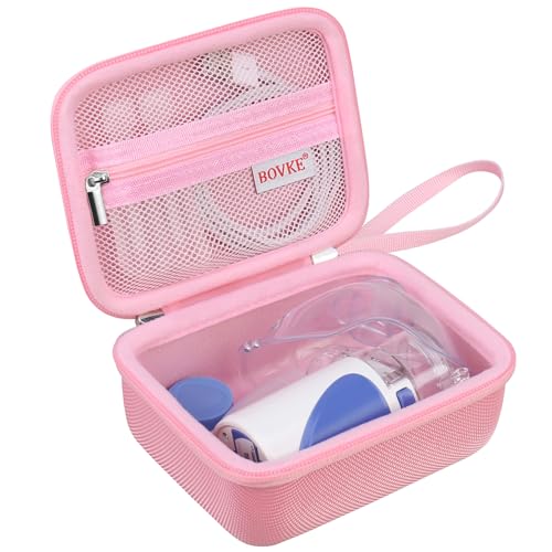 BOVKE Carrying Case for Handheld Mesh Nebulizer Machine for Adults and Kids, Cool Mist Steam Inhaler Portable Nebulizer Holder with Extra Pocket for Cables, Batteries, Pink CASE ONLY