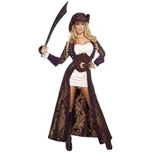 Sexy Pirate Costume Women, ROMA 6 Pc Decadent Pirate Diva Halloween Costumes for Women Adult, Brocade Jacket with Mini Dress