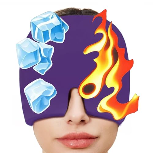 Valentines Day Migraine Relief Cap Gifts for Her Him,Headache Relief Cap Ice Pack Mask,Cold Eye Face Hat Cooling Gel Head Wrap for Tension,Stress,Hangover Gifts for Women Men Mom-Purple