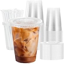 Lamosi 16 OZ Clear Plastic Cups with Lids and Straws 50 Pack, Disposable Iced Coffee Cups with Lids for To-Go Cold Drinks, Smoothies and Slushie