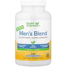 Super Nutrition Men's Multivitamin with Super Adaptogens, Greens, Spices, and Vitamin A, Iron Free, 240 Veggie Capsules